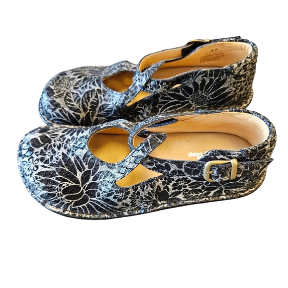 Spring Step Artiste Leather Comfort Shoe Mule Clog Black Floral Womens - Picture 3 of 9